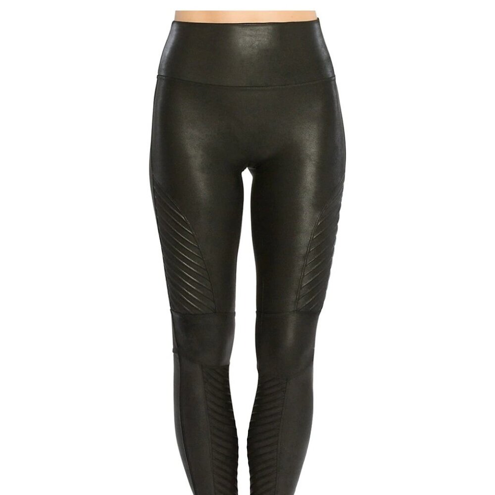 Spanx Black Faux Leather Moto Leggings